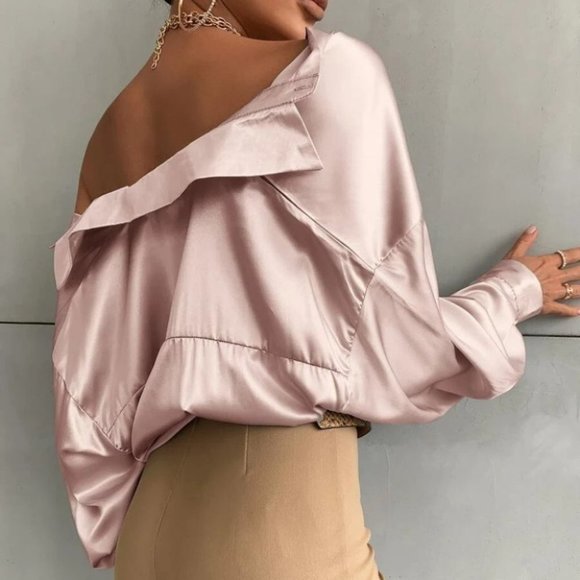 Button down Bishop Sleeve Shirt Blouse Dusty Pink - Picture 6 of 6